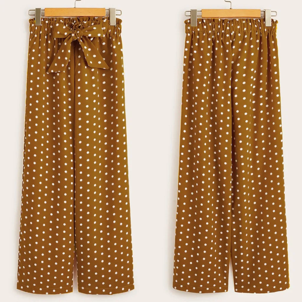

2019 New Large Size Pant Women High Waist Casual Pant Wide Leg Elastic Waist Loose Beach Trousers Pantalones de pierna ancha#G20
