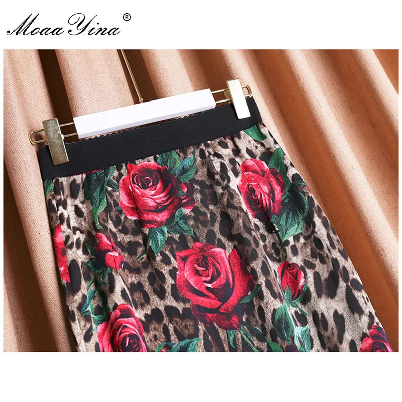 MoaaYina Леопард Роуз Floral Print пакет ягодицы пикантная элегантная юбка высокого
