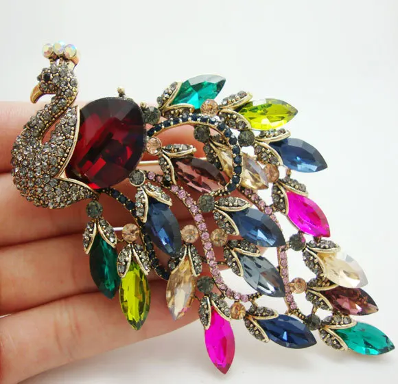 Винтажная роскошная брошь TTjewelry в виде павлина разных цветов|brooch pins|bird broochluxury peacock