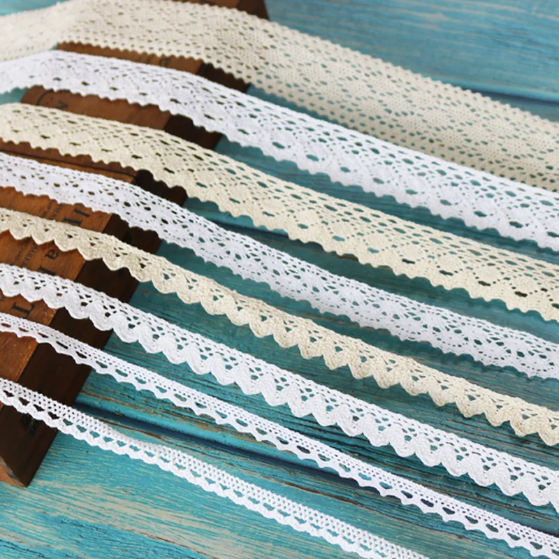 

Cotton Ribbon Lace 5Yard White Beige Cotton Lace Trims Handmade Party Decor Clothes Edge Wrapping Cotton Crocheted Lace Ribbon