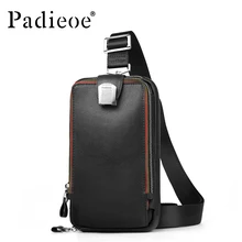 PADIEOE Luxury Brand Men Bag Genuine Leather Male Crossbody Shoulder Messenger Bags Casual Chest Pack Bag Clutch