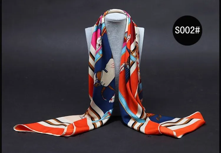 Твил шелковый шарф для женщин Модный платок с принтом лошади квадратные шарфы 100*100 см Шаль Обертывание евро роскошный бренд головной хиджаб шарф