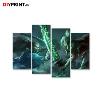 

Riven vs Yasuo 4 Pcs/set Canvas Print Painting League Of Legends Modular Picture for Kids Room B0029