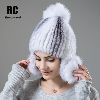 

[Rancyword] Women's Fur Hats Winter Warm Ears Beanies High Quality Russian Real Natural Mink Fur Hat Beanies New Arrival RC1367