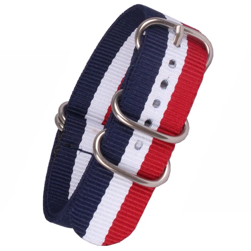 

Buy 2 get 20% off) 18mm 20 mm Stripe Red Cambo White Navy Army Zulu fabric Nylon watchband Watch Strap 5 Rings Bands Buckle belt