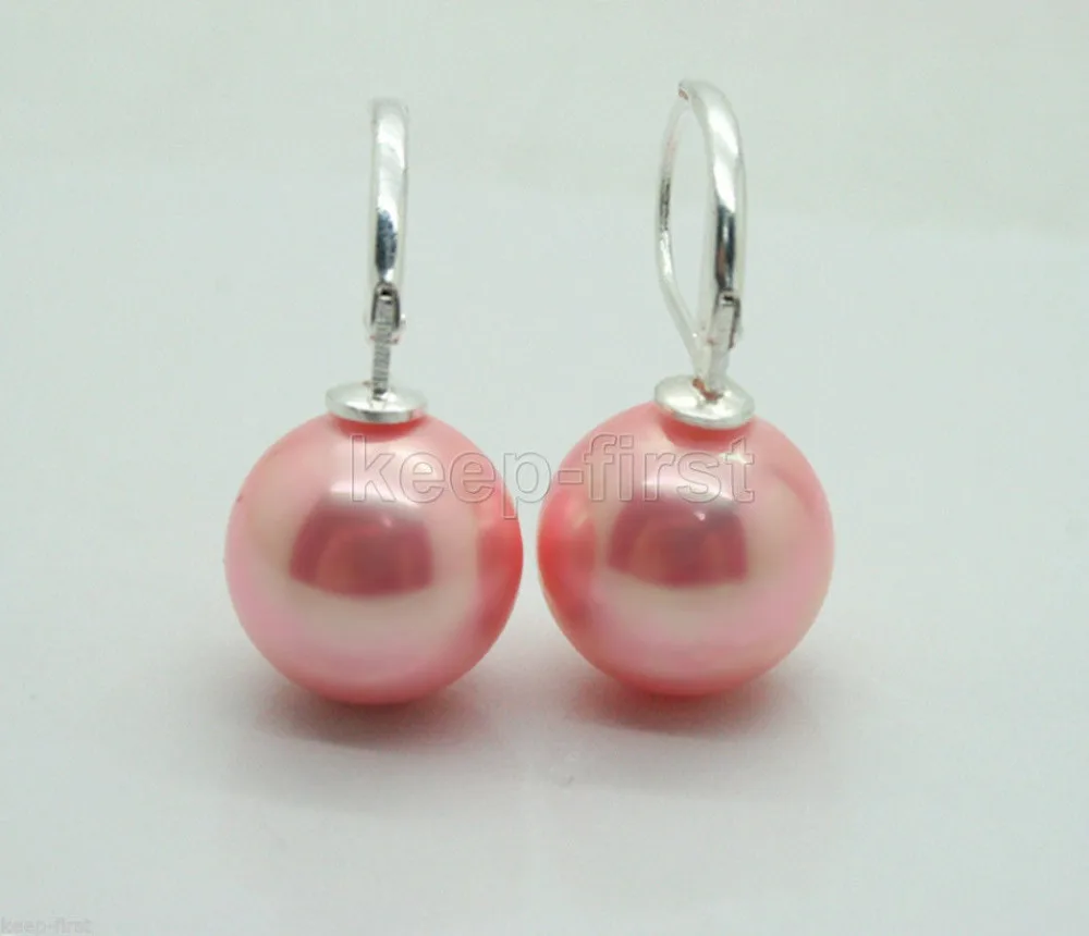 

hot sell new - Free shipping@ Beautiful 10mm Pink Shell Pearl Drop Dangle Earrings 18kGP