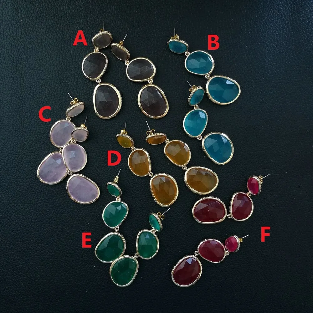 

Freeform Multi Color Stone Plated Earrings