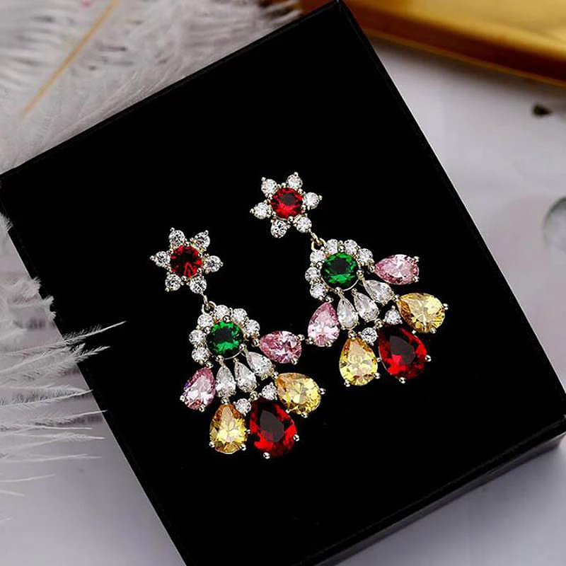 

Ruifan Luxury Gold/Silver Colorful Cubic Zircon Flower Shape High Quality Drop Earrings Women Gift Girl Woman Earring YEA073