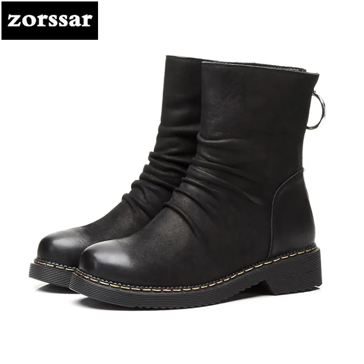 

{Zorssar} winter women shoes Flat ankle boots zipper 2018 New high quality Genuine Leather Chelsea boots fashion Female Boots