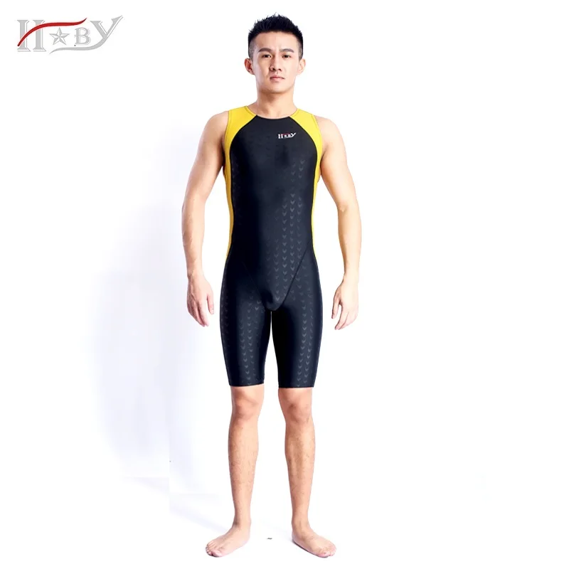 Hxby Professional Men Swimsuit One Piece Back Zip Swimwear Sharkskin