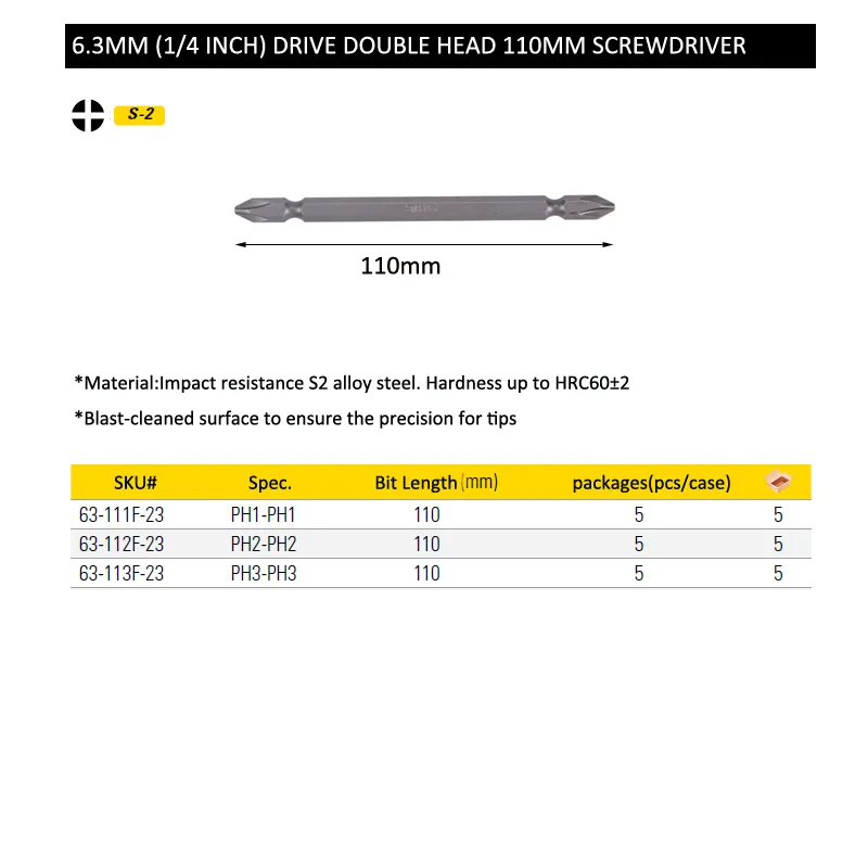 63-112F double head 110mm long driver bit size