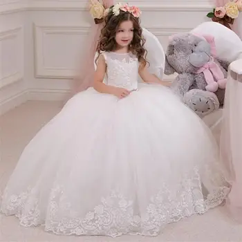 

Flower Girls Dresses Sleeveless Lace Appliques vestidos de noiva Wedding Party Gowns For Girls