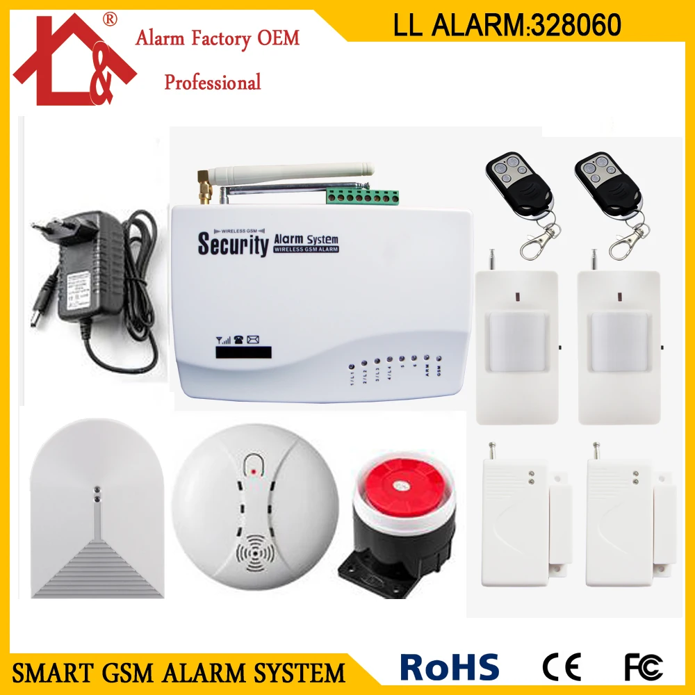 Wired Glass break sensor fire alarm GSM Home Security Burglar Smart