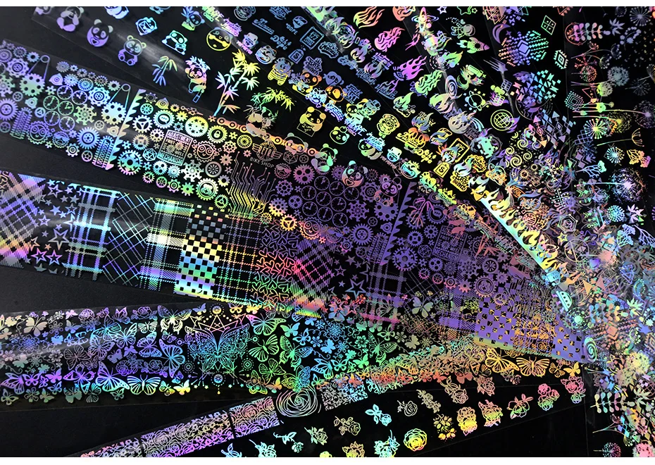 Голографическая Лазерная Фольга для ногтей 1 рулон 4*100 см Одуванчик Звездное 10 видов конструкций переводные наклейки геометрический маникюр Дизайн ногтей Переводные картинки