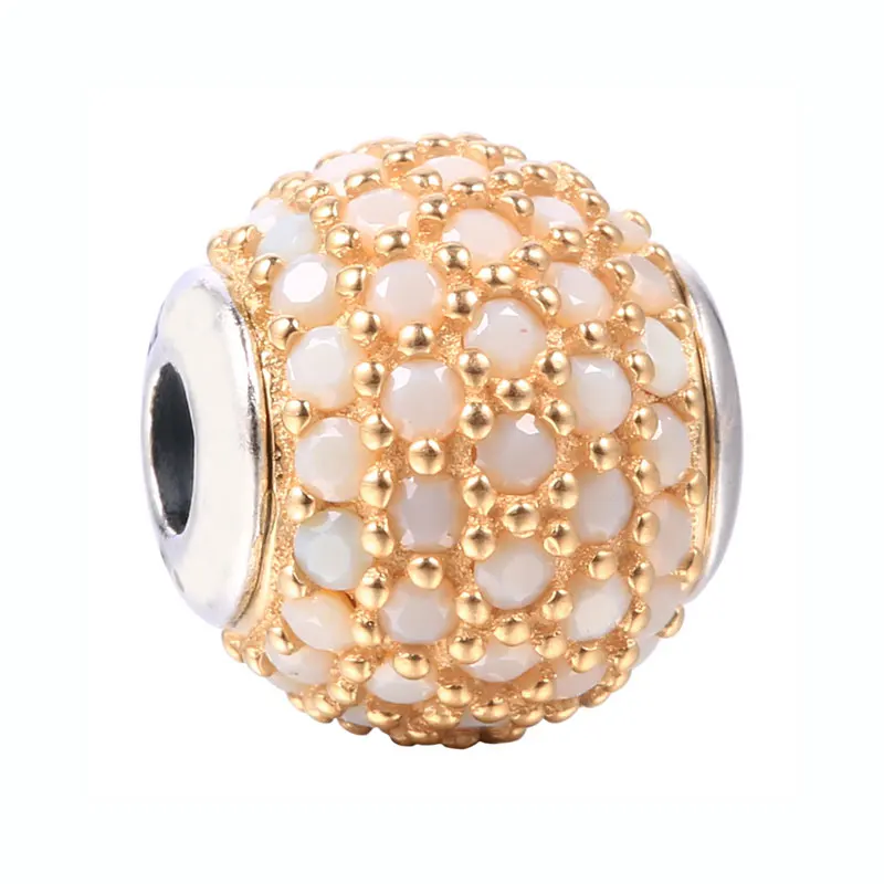

Top Quality 925 Sterling Silver Bead Charm Gold Color HOPE With White Crystal Beads Fit Pandora Essence Bracelet Diy Jewelry