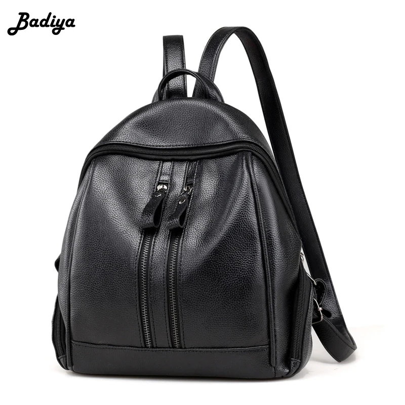 

Casual Fashion Solid Color PU Leather Backpack School Bags for Teenager Girls Large Capacity Casual Women Cool Black Backpacks