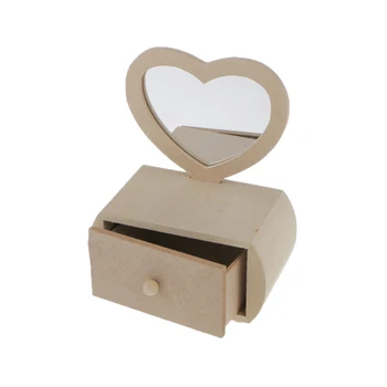 

Phenovo Unfinished Wooden Jewelry Storage Box With Heart Shape Glass Mirror