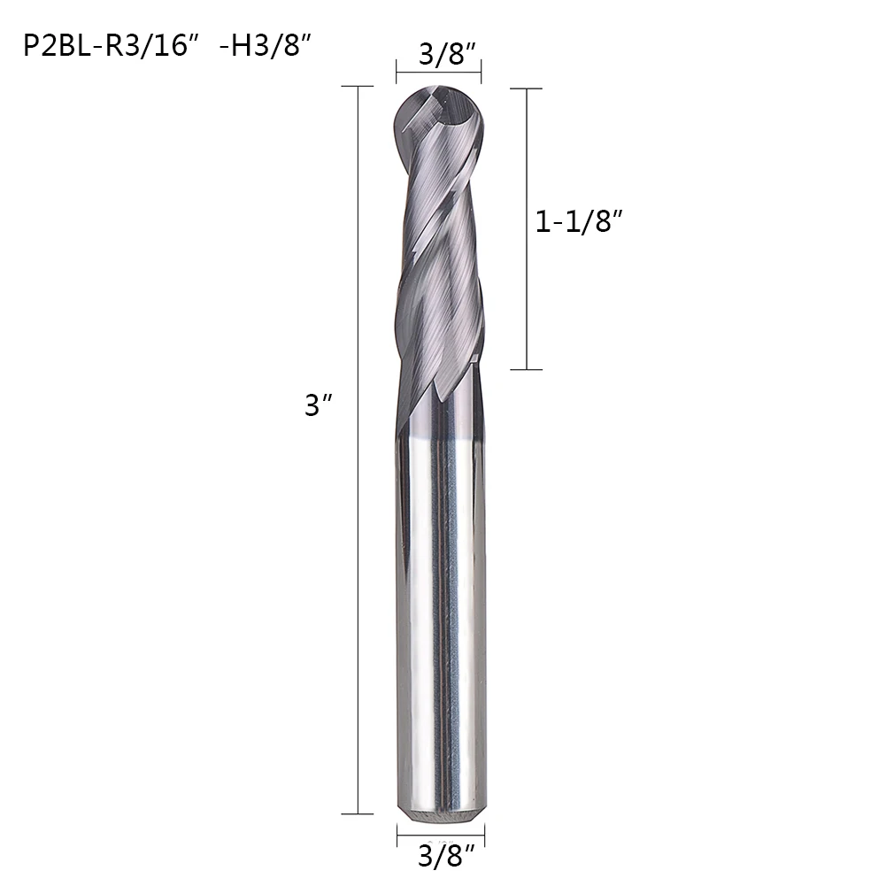 1 шт. дюймовый размер сферическая Концевая фреза 2 флейты ЧПУ Концевая фреза для обработки металлических граней и пазов hrc50 с покрытием концевые фрезы - Длина режущей кромки: P2BL-R(3-16)-H(3-8)