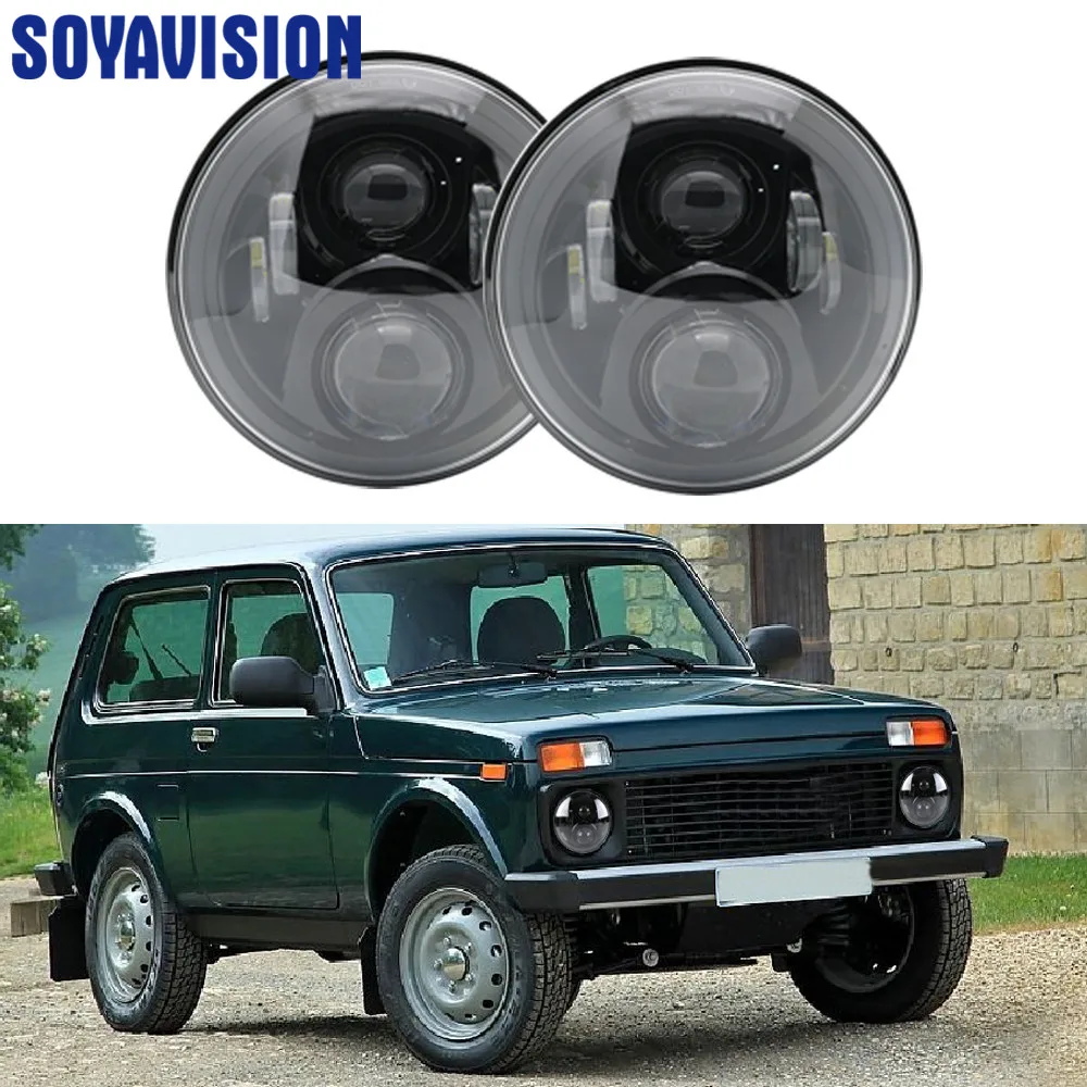 

2X Lada Niva 4x4 Auto LED 7 Inch Round Headlight Conversion Kit For Jeep TJ JL JK Hummer Beetle Classic Volkswagen 1950 -1979