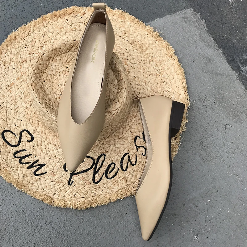 Wellwalk Pointed Toe Flat Shoes Women Foldable Moccasins Solid Color Ladies Spring Korean Shoes Female Leather PU Slip On Loafer