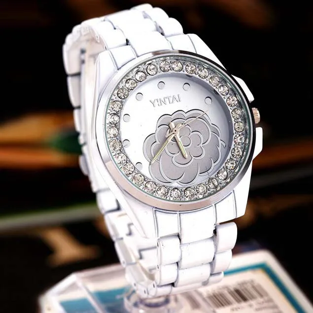 2014 Classic Camellia Dial Design White Imitation Ceramic Watch Female Quartz With Diamond | Наручные часы