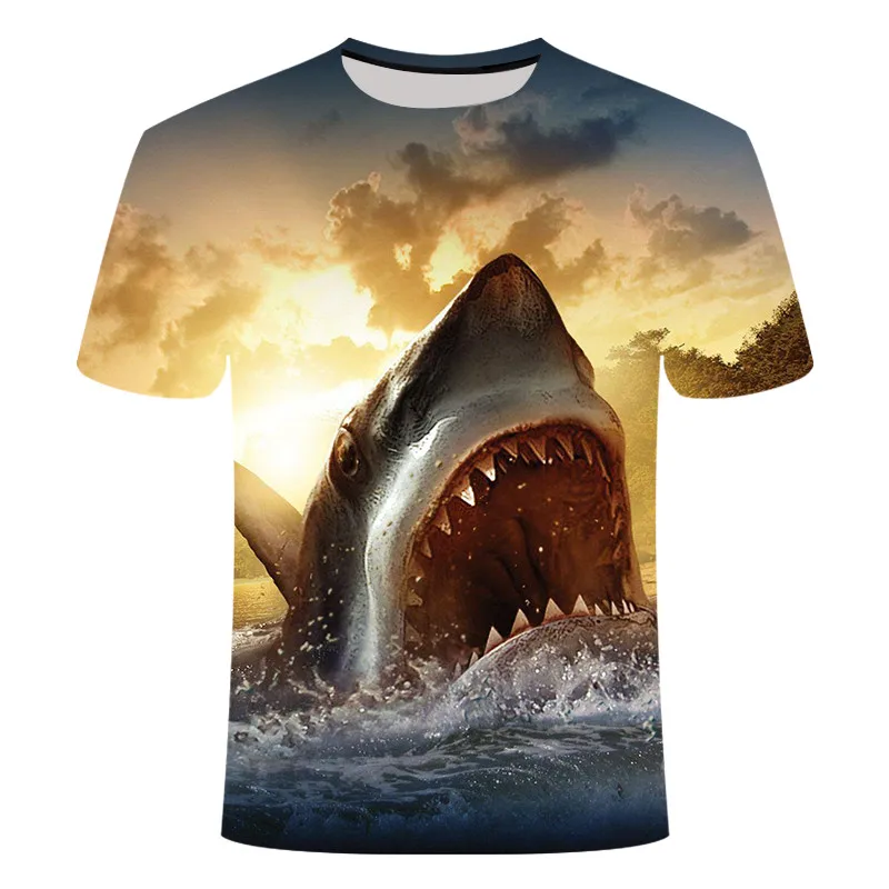 Прямая поставка, футболка с рыболовным принтом, Повседневная стильная футболка с короткими рукавами и круглым вырезом, 3D-принтом, большая белая акула, пляжные, Азиатские размеры - Цвет: TX136