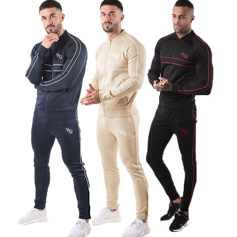 

Spring Men Sportswear Tracksuit Zip Up Jacket Sweatshirt+pant Male Running Jogger Exercise Workout Outfit Set Active Sports Wear