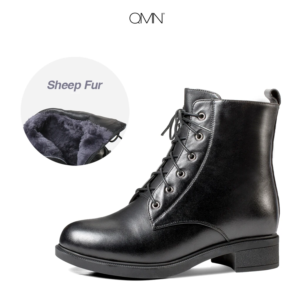 

QMN women genuine leather ankle boots for Women Shearling Snow Boots Shoes Woman Sheep Fur Winter Boots Women Martin Boot Botas
