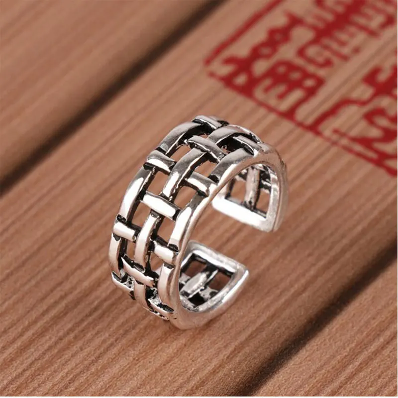 

Anenjery Vintage Fashion 925 Sterling Silver Hollow Interwoven Net Opening Rings For Women Hipster Thai Silver Ring S-R267
