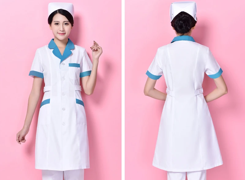 Рабочая одежда медсестры с коротким рукавом летние регулируемые талии салон красоты Комбинезоны Женский Доктор длинное пальто дружка