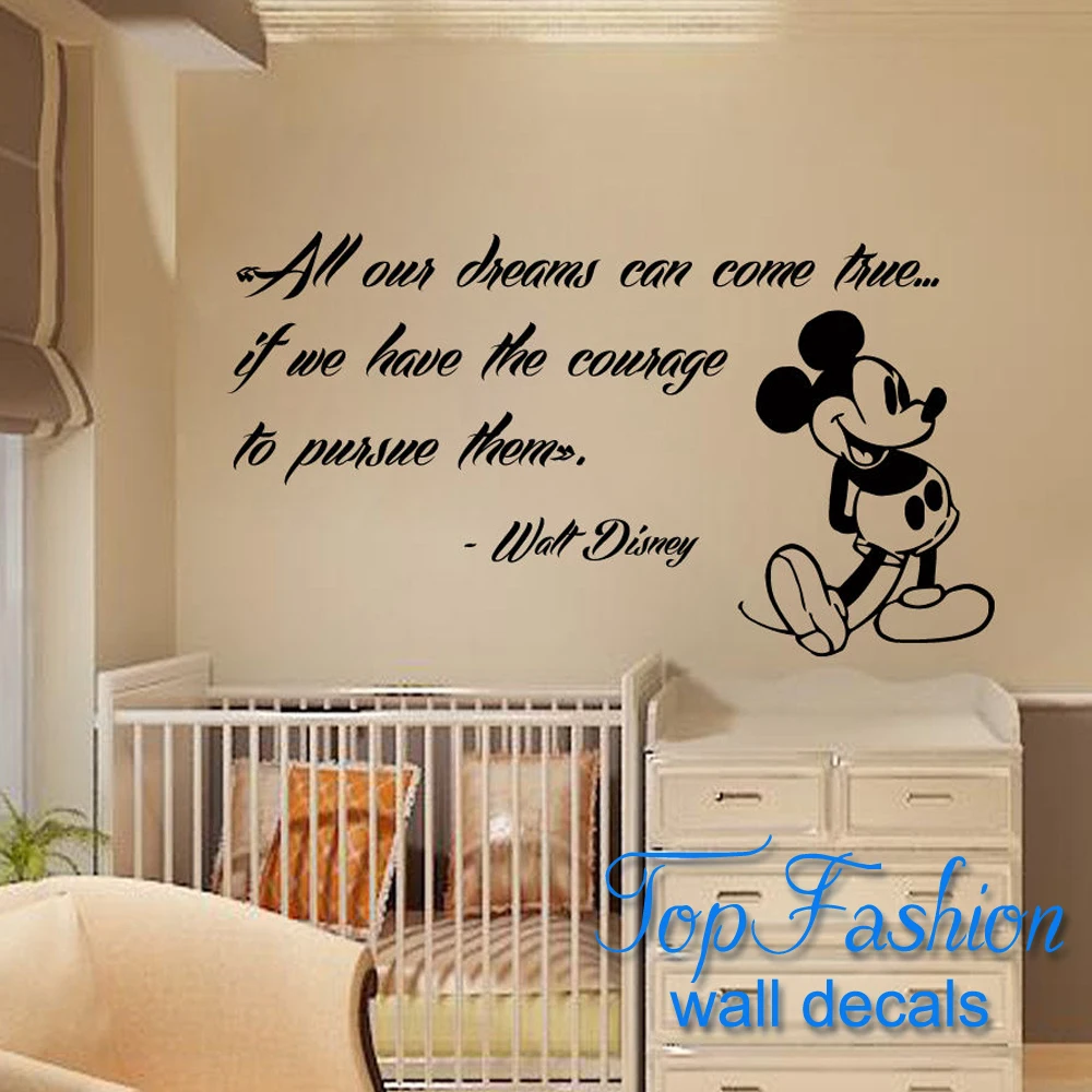Free Shipping 56x99cm Mickey Mouse Wall Decals Quote Dreams Art Vinyl Sticker Kids Nursery Decor wallpaper