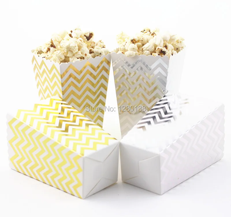 

360pcs Decorative Foil Gold Silver Popcrn Style Treat Boxes Retro Cinema Food Candy Box for Birthday Party Supplies