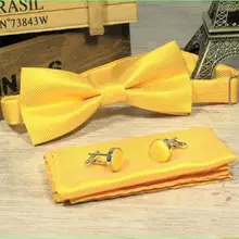 3 pcs men bow tie and handkerchief cuff link coffee bow tie dress shirt collar button