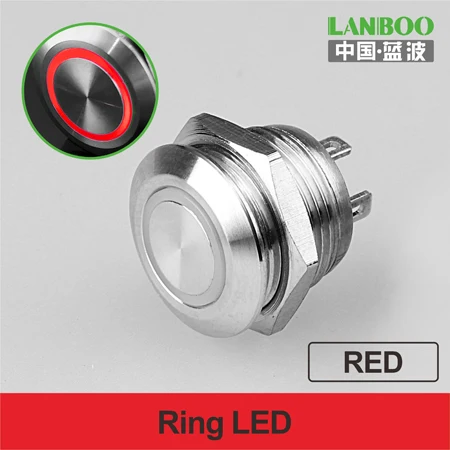 LANBOO фабрика 12mm16mm19mm22mm25mm30mm короткая сенсорная кнопка, Мгновенный Такт переключатель со светодиодом - Цвет: Red Light Ring