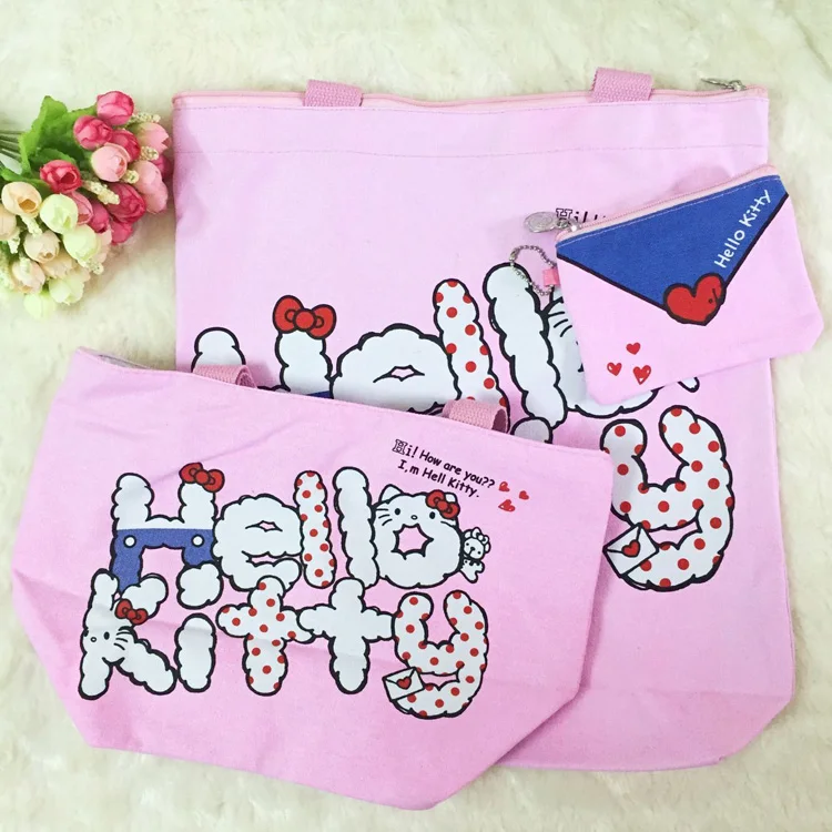 Kawaii Hello Kitty Bag Cats Canvas Shopping Bag Handbags Beach Foldable