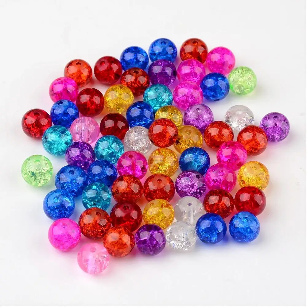 

8mm Mixed Color Round Crackle Glass Beads for Jewelry Making DIY ,Hole: 1.3~1.6mm