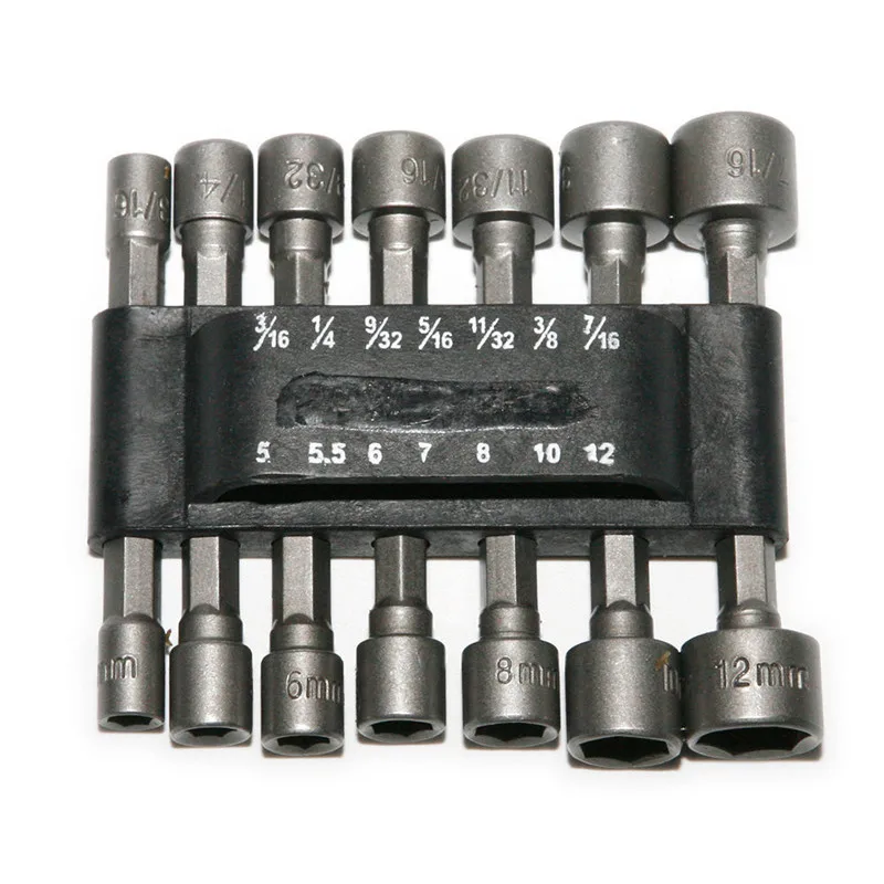 

14pc Power Nut Driver Set Dual Metric MM & Standard SAE 1/4" Shank CRV Screwdrivers Nutdriver Socket Bit Power Tools VER42 P20