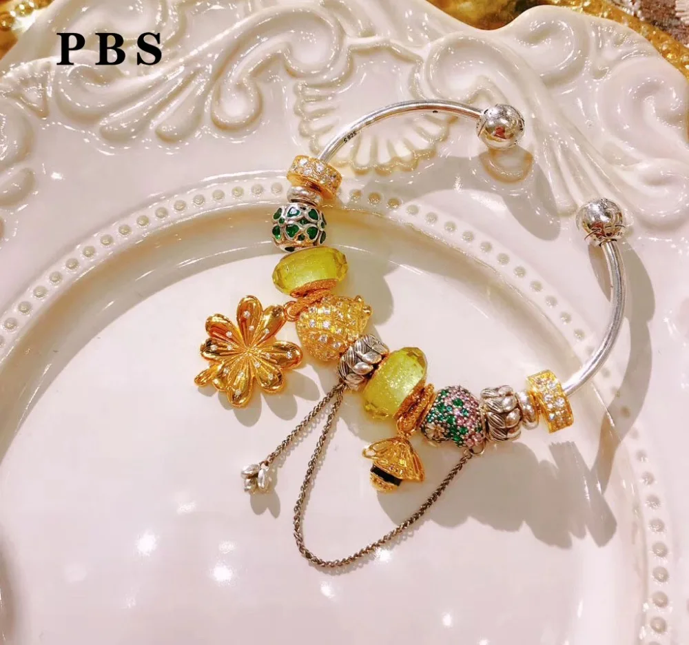 

PBS 100%925 Sterling Silver Original Copy High-quality 2019 Spring New DIY Open Pandoras Bracelet Logo Free Shipping