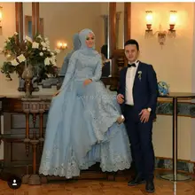 Hijab Blue Lace Long Sleeved Evening Dresses Lebanon 2017 Long Formal Dress Robe Dubai Arabe Kaftan Abito Da Sera