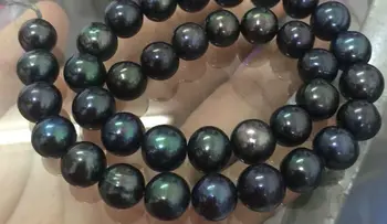 

elegant 11-12mm tahitian black green pearl necklace 18inch14k/20