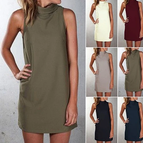 Modo delle donne Sexy Senza Maniche Collo Alto Vestito Sottile Spiaggia di  Estate Vestito Estivo|beach sundresses|neck dressdress slim - AliExpress