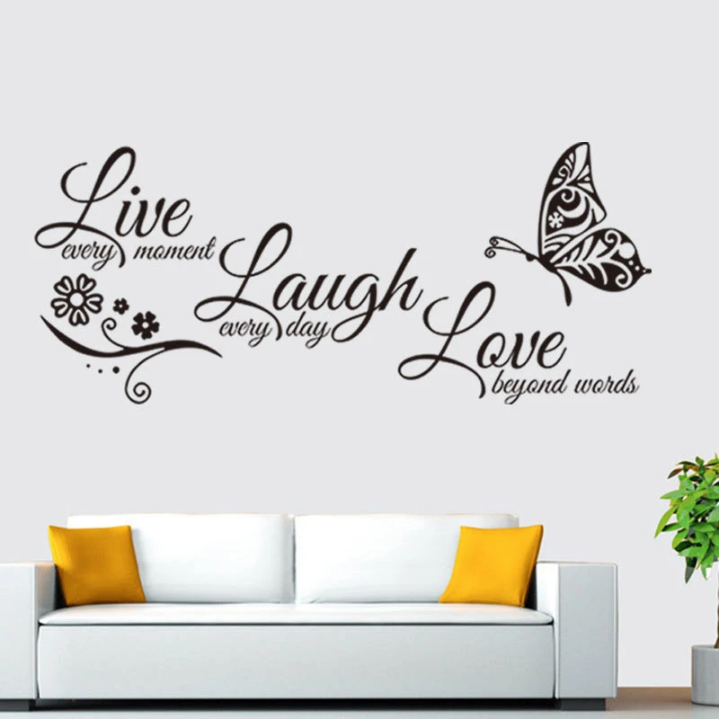 

Life Love Laugh Butterfly And Flower Wall Art Decor Home Decoration , High Quality Vinyl Wall Sticker Art Decal