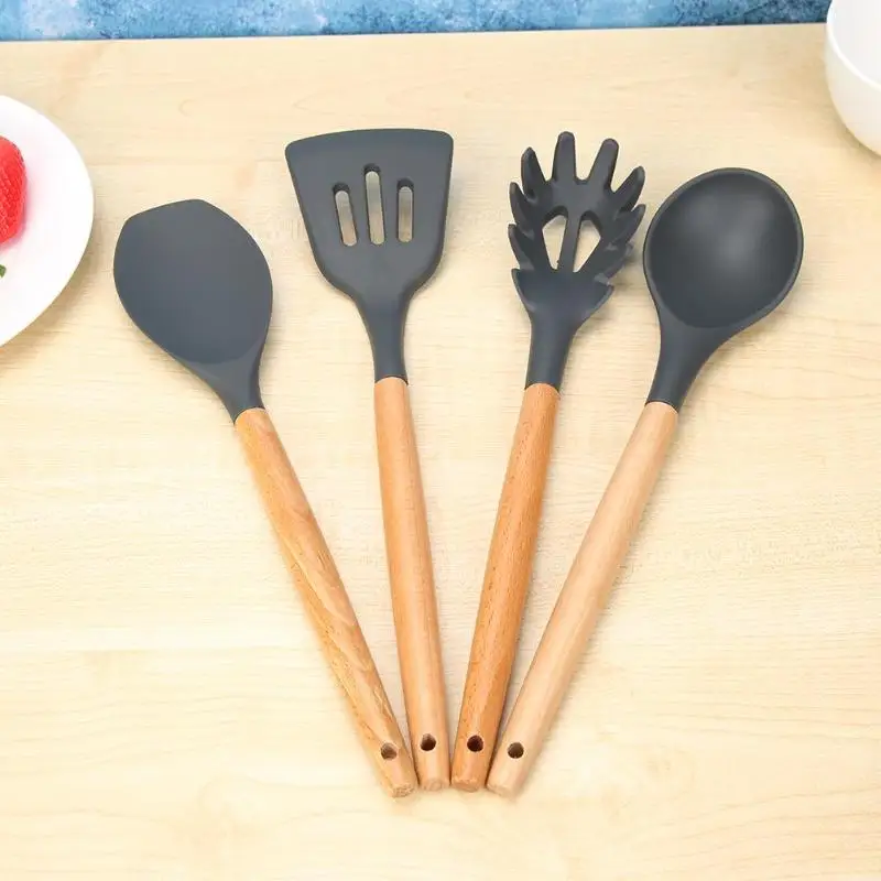 

Wood Handle Silicone Kitchenware Spatula Non-stick Cooking Utensil Cookware for household cooking Utensil Sets Kichen Gadgets