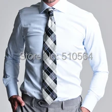 Мужская рубашка из хлопка на заказ, деловая повседневная мужская Тонкая рубашка, светло-голубая Скрытая полосатая рубашка