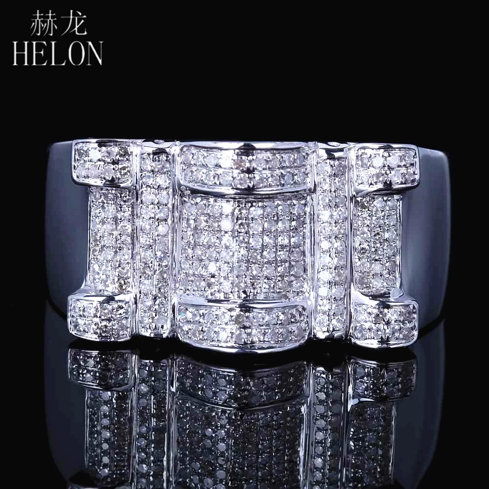 

HELON 925 Sterling Silver Men's Genuine Natural Diamonds Engagement Wedding Estate Band Ring Pave Designer Pinky Band Ring 0.5ct