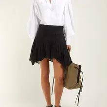 Женская белая юбка Akala, вышитая Талия, плиссированная Асимметричная короткая хлопковая юбка с зубчатым краем, кружевная отделка на молнии сзади