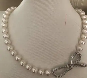 

elegant 10-11mm south sea round whtie pearl necklace 18inch 925s KKK