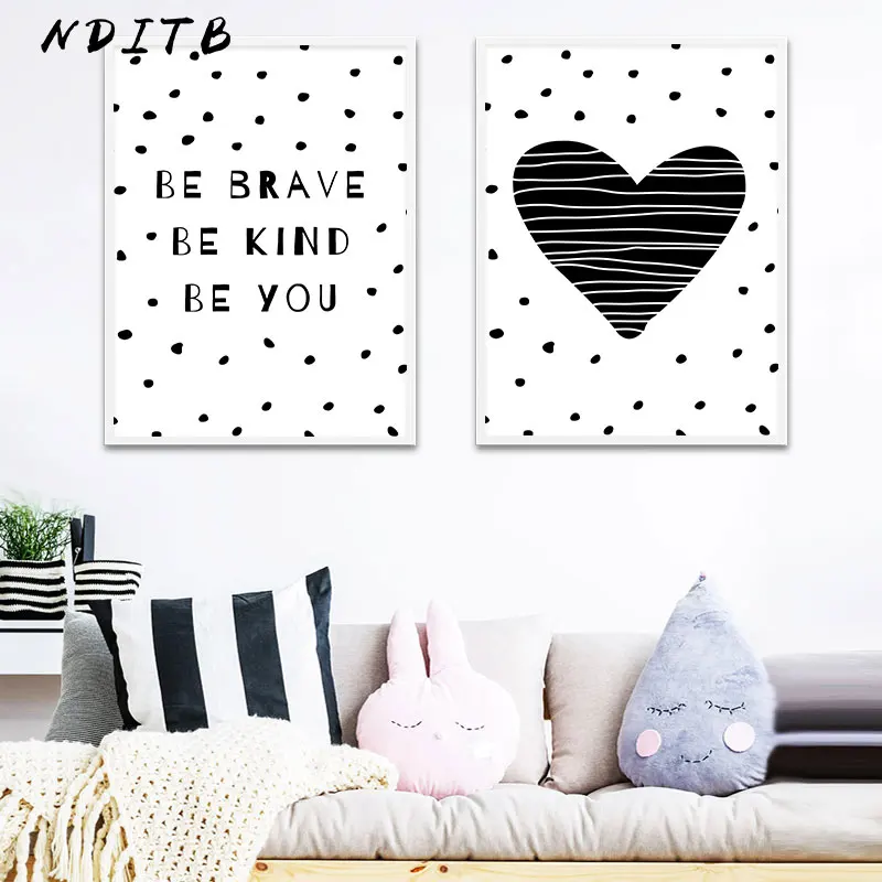 

Black White Heart Nursery Quote Canvas Poster Print Minimalist Wall Art Painting Nordic Kids Decoration Pictures Baby Room Decor