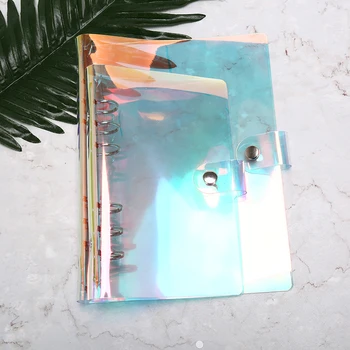 

High Quality A5 Transparent Laser Binder PVC Multifunctional Hand Book Travel Rainbow Bright Hand Account Clip Shell