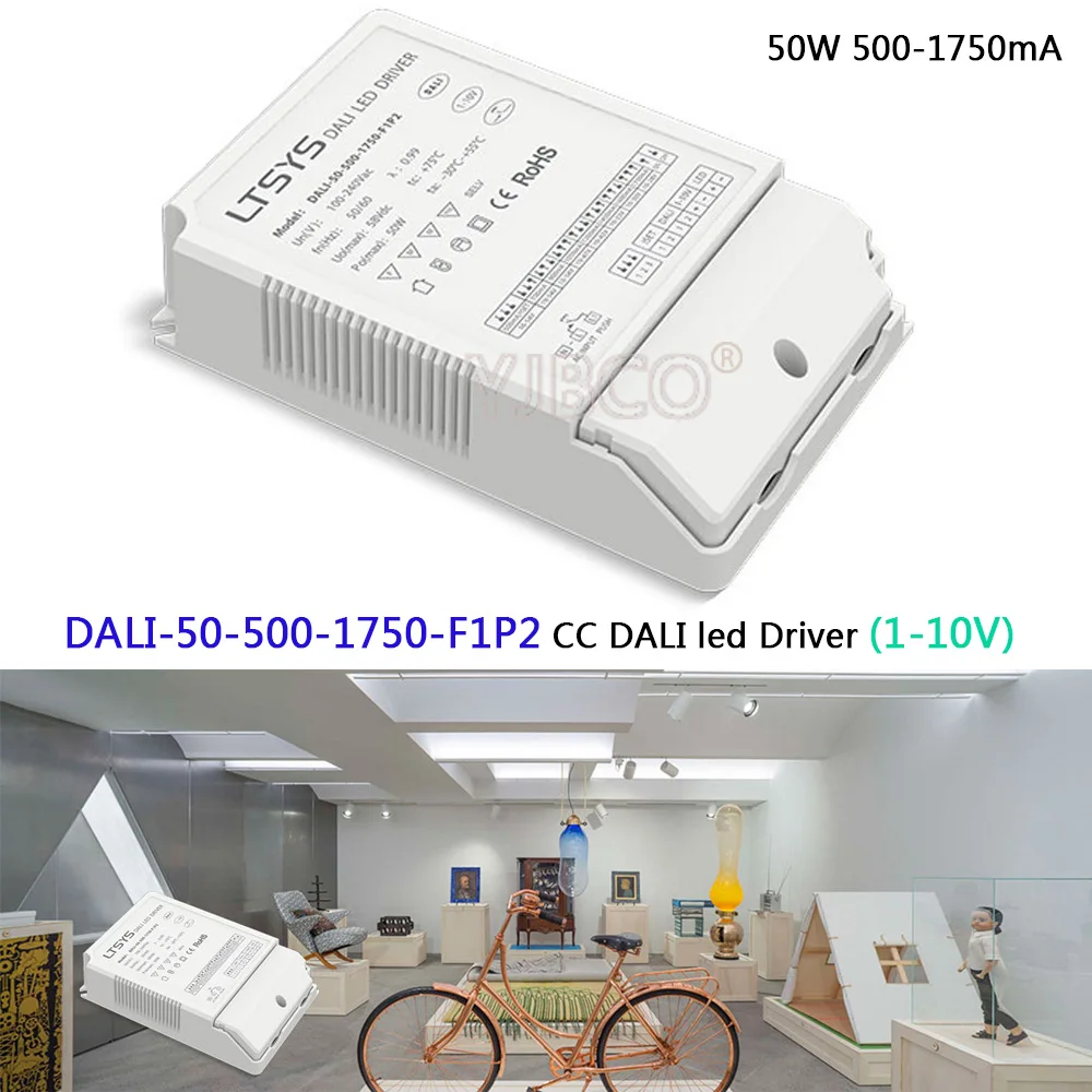 

CC led Dimming Driver;DALI-50-500-1750-F1P2;AC100-240V input;50W 500-1750mA CC DALI Driver;0-10V 1-10V Push DIM led power